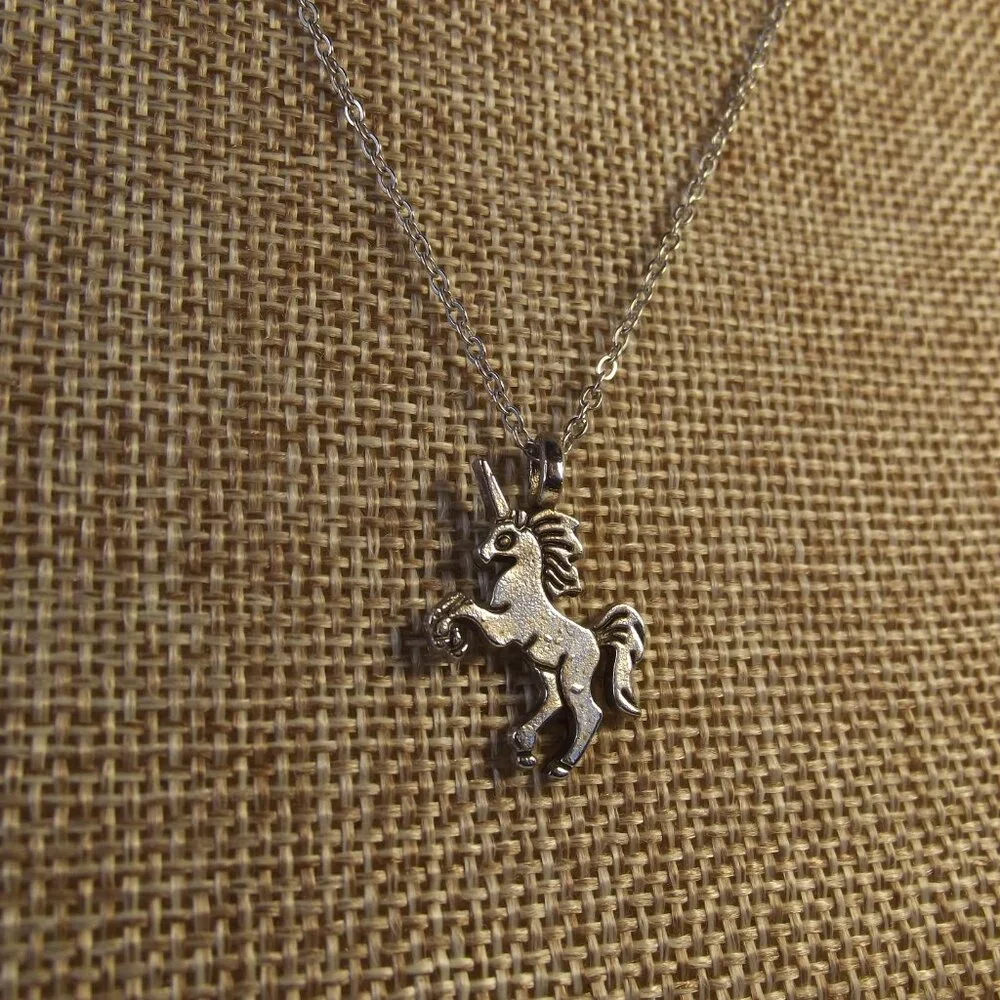 Unicorn Pendant Necklace in Silver Tone